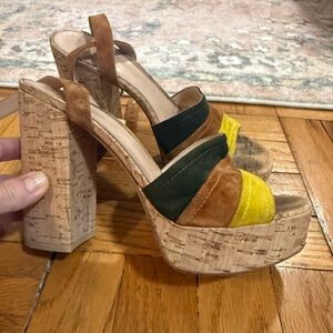 Gianvito Rossi Yellow and Brown Platform Heels